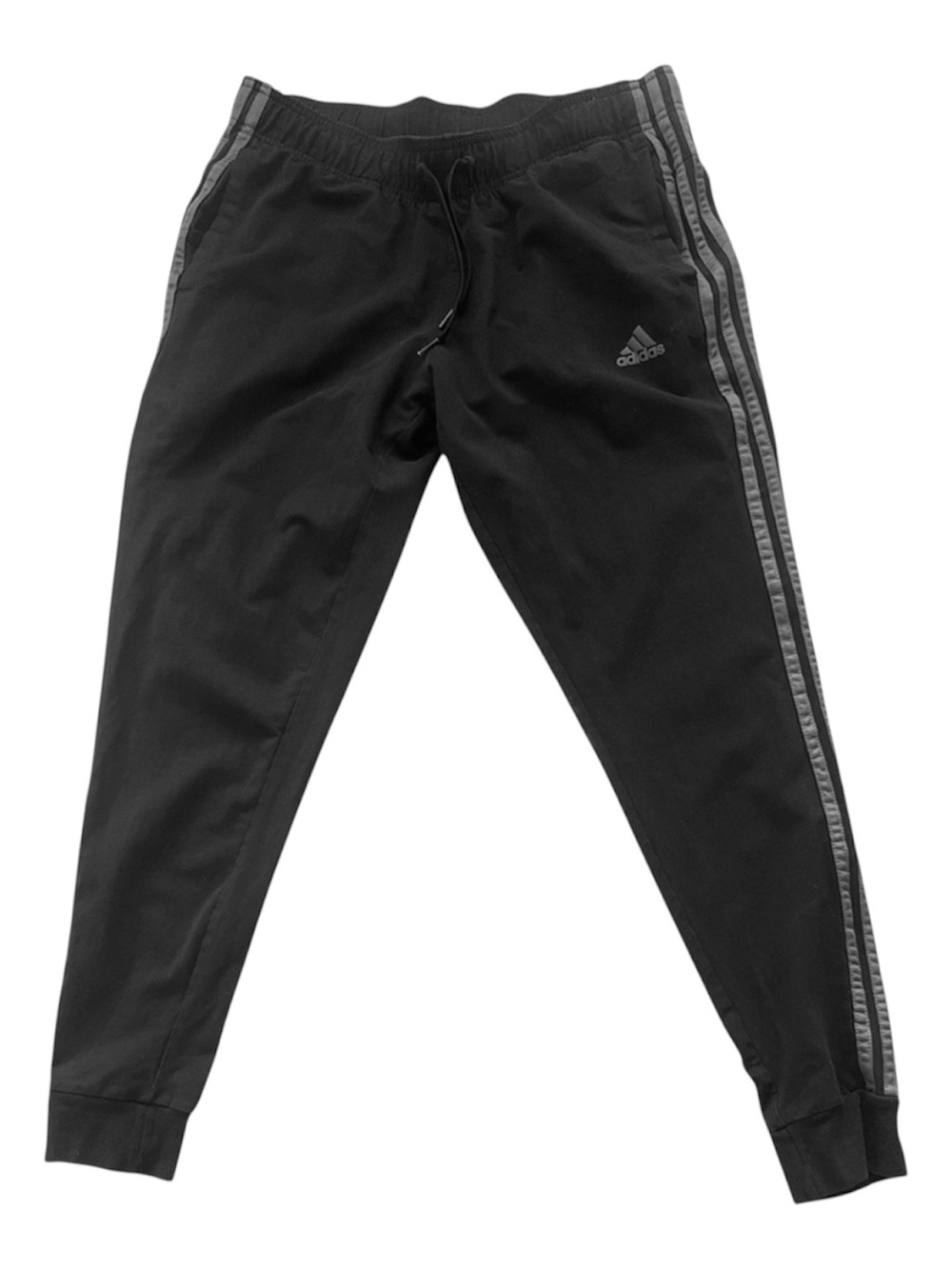 ADIDAS Women’s Essentials Single Jersey Jogger Pants Black Gray 3-Stripes Size L